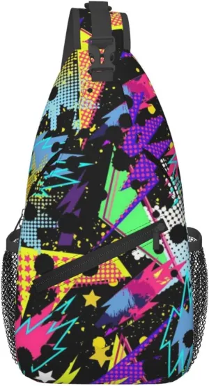 Funny Graffiti Sling Backpack,Travel Hiking Daypack Colorful Graffiti Art Crossbody Shoulder Bag for Women Men
