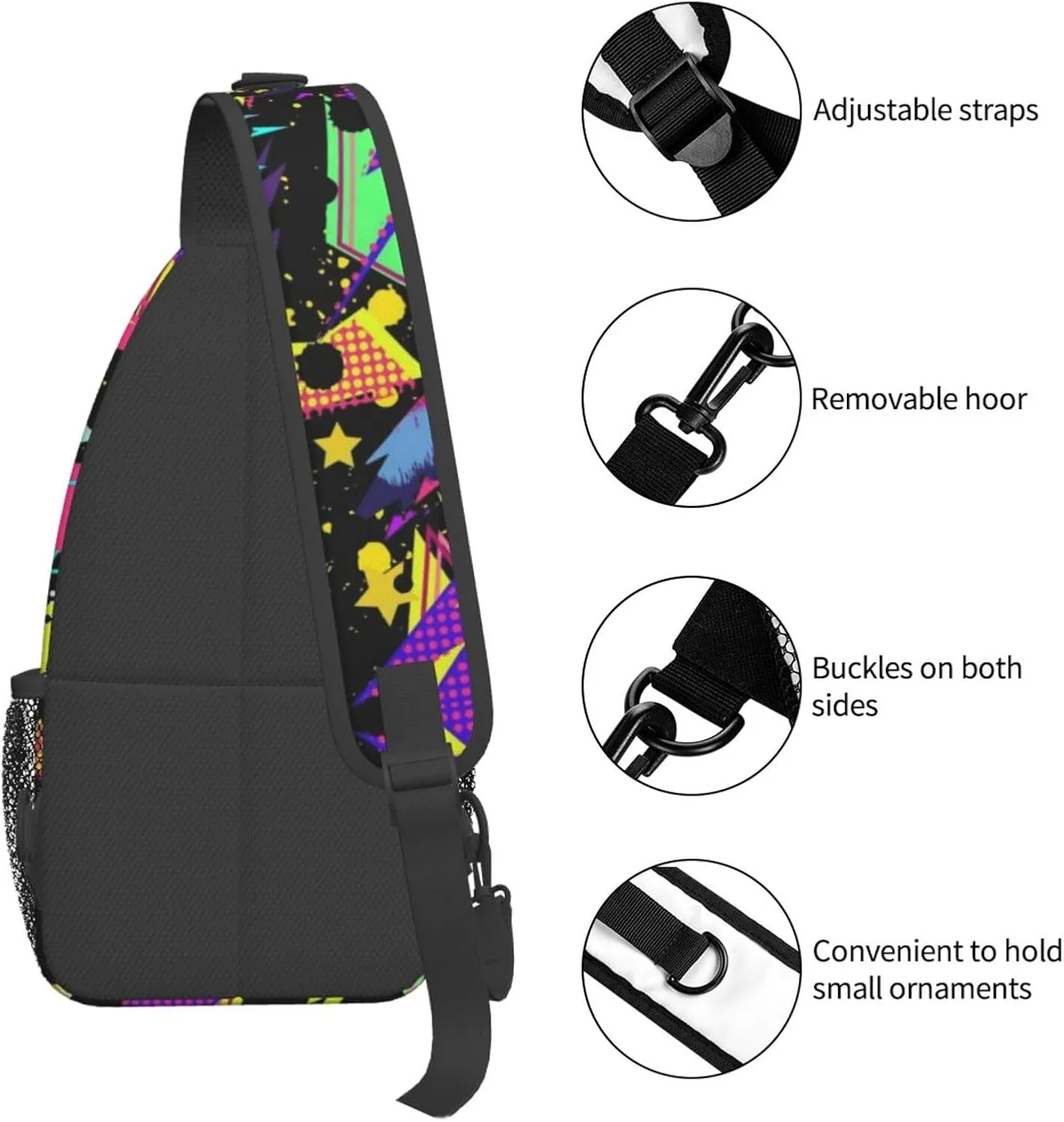 Funny Graffiti Sling Backpack,Travel Hiking Daypack Colorful Graffiti Art Crossbody Shoulder Bag for Women Men