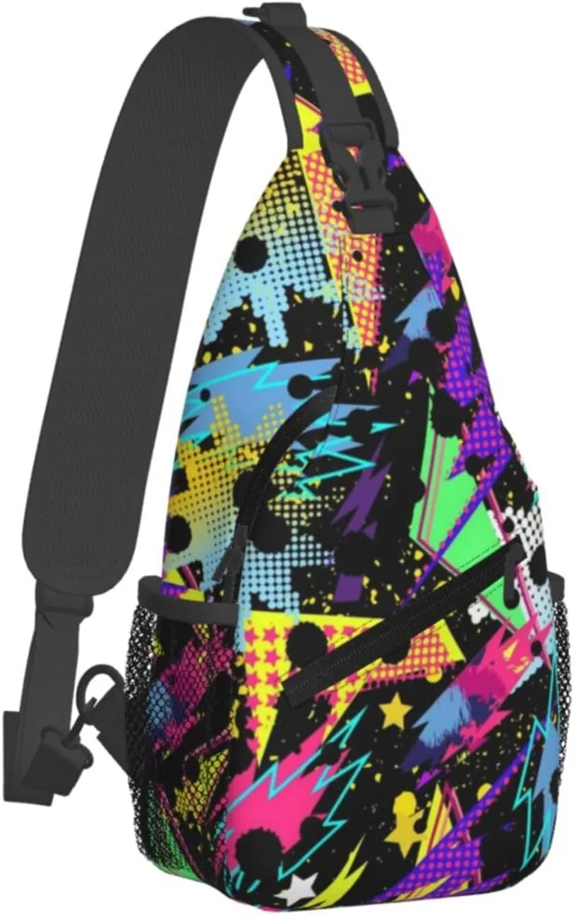 Funny Graffiti Sling Backpack,Travel Hiking Daypack Colorful Graffiti Art Crossbody Shoulder Bag for Women Men