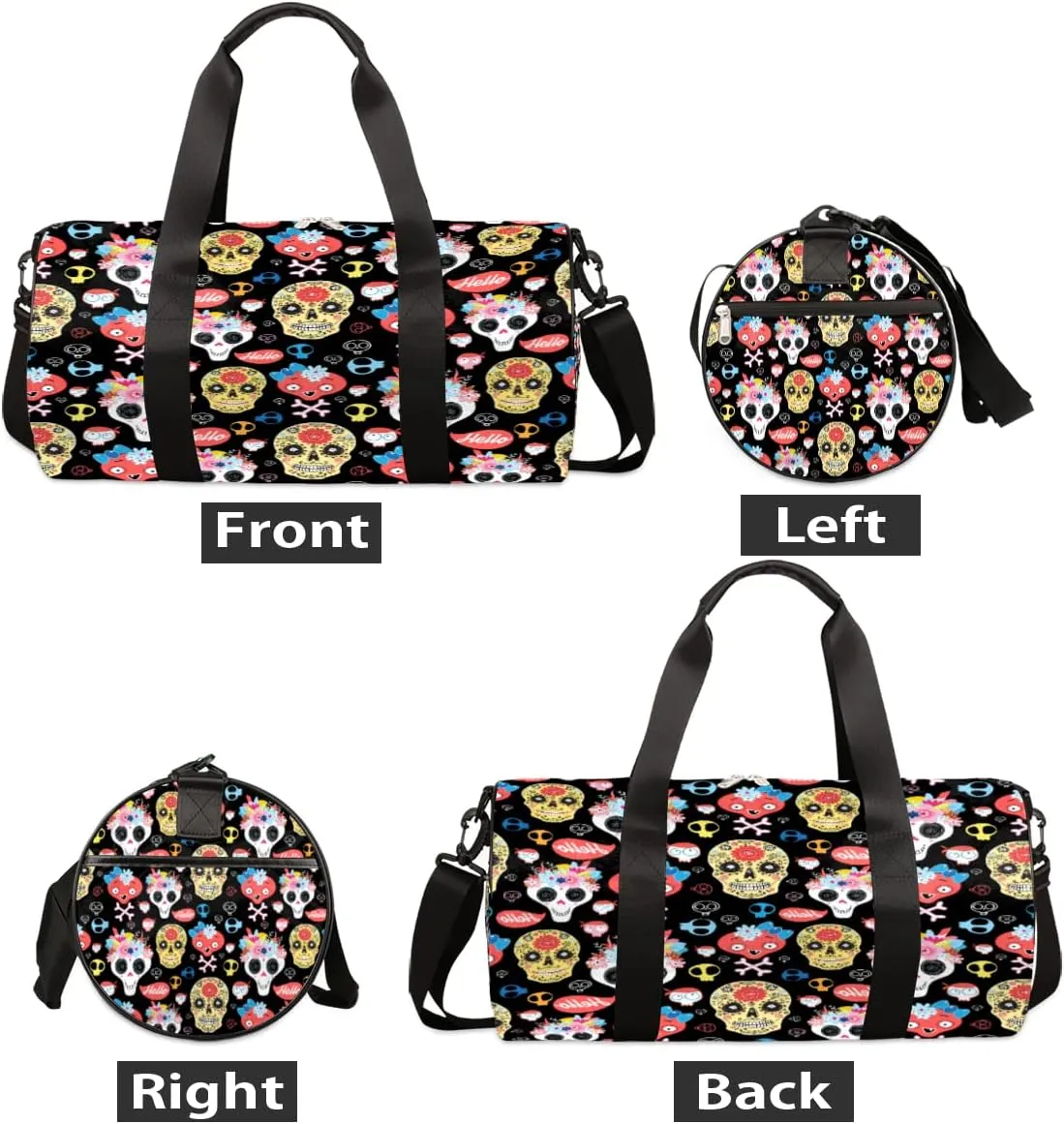 Funny Skull Flower Gym Bag Small Gym Duffel Bags for Men Women Novelty Overnight Weekender Bag Lightweight Sport Duffle Bag Carry On Gymbag