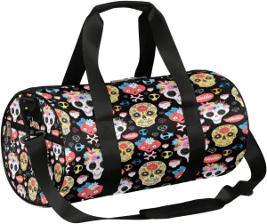 Funny Skull Flower Gym Bag Small Gym Duffel Bags for Men Women Novelty Overnight Weekender Bag Lightweight Sport Duffle Bag Carry On Gymbag