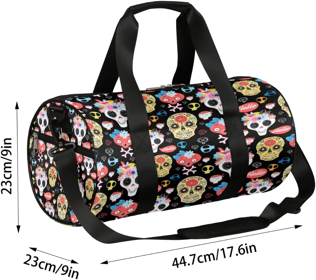 Funny Skull Flower Gym Bag Small Gym Duffel Bags for Men Women Novelty Overnight Weekender Bag Lightweight Sport Duffle Bag Carry On Gymbag