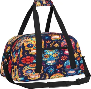Funny Skull Kids Overnighter Duffel Bags for Boys, Carry-On Size Sports Gym Bag with Front Zipper Pocket for School Practice or Overnight Travel Weekender Sleepover Tote Bag
