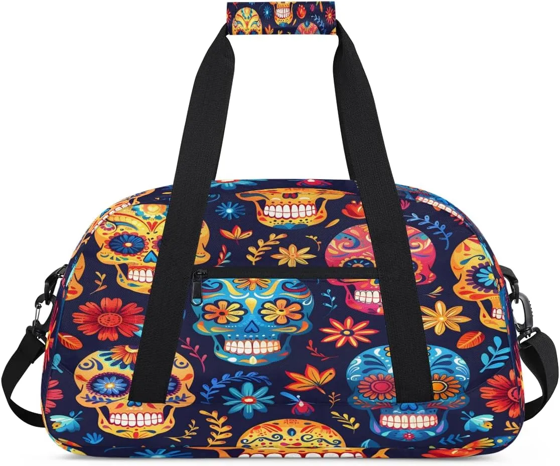 Funny Skull Kids Overnighter Duffel Bags for Boys, Carry-On Size Sports Gym Bag with Front Zipper Pocket for School Practice or Overnight Travel Weekender Sleepover Tote Bag