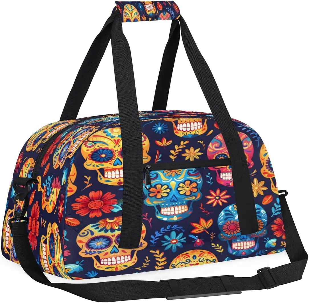 Funny Skull Kids Overnighter Duffel Bags for Boys, Carry-On Size Sports Gym Bag with Front Zipper Pocket for School Practice or Overnight Travel Weekender Sleepover Tote Bag
