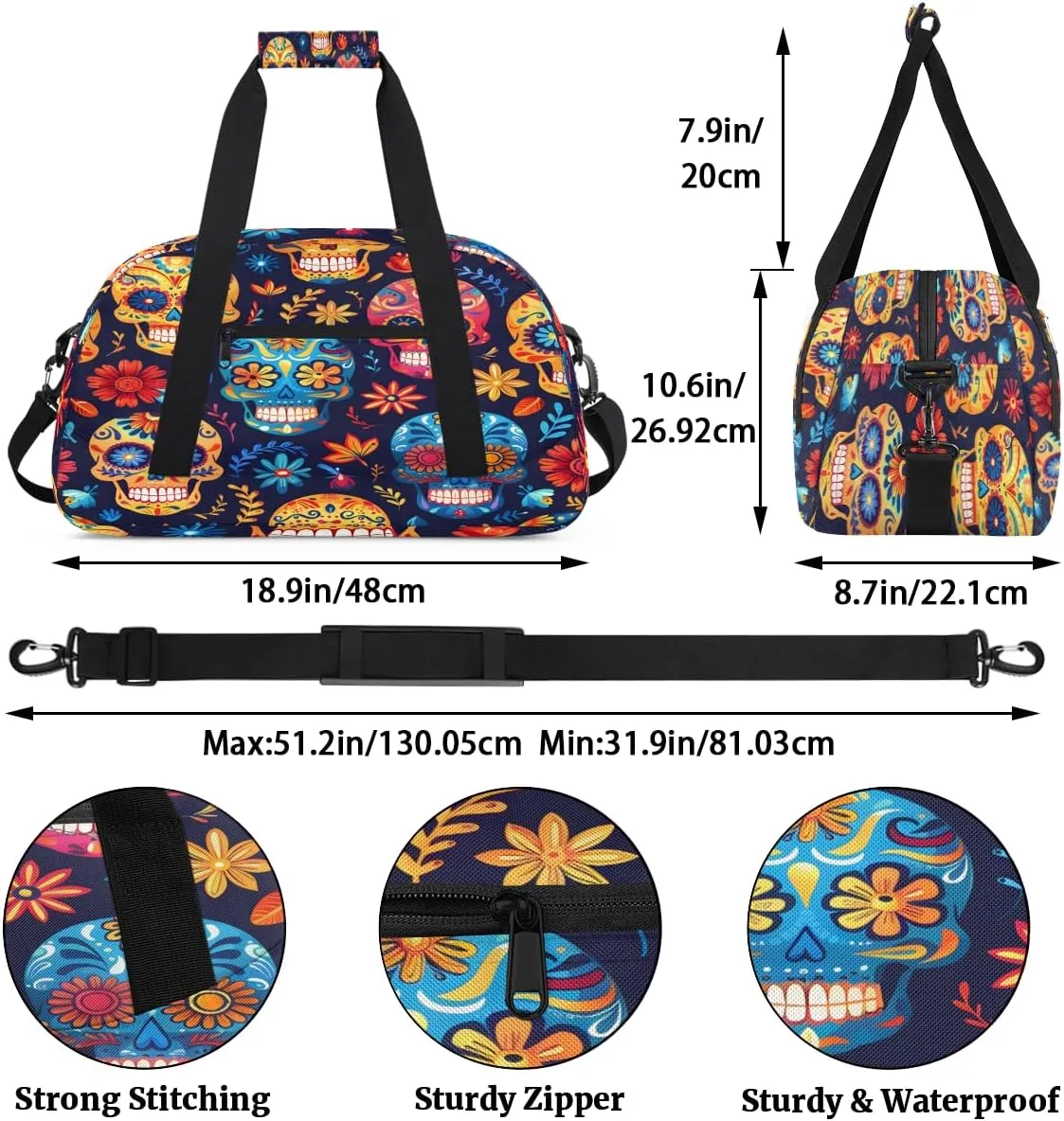 Funny Skull Kids Overnighter Duffel Bags for Boys, Carry-On Size Sports Gym Bag with Front Zipper Pocket for School Practice or Overnight Travel Weekender Sleepover Tote Bag