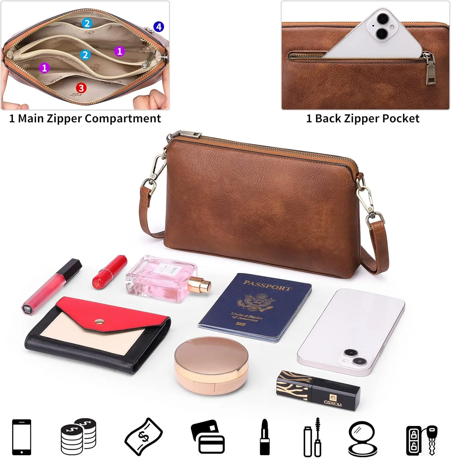 GAEKEAO Crossbody Bags for Women RFID Blocking Leather Cross Body Bag Purses Women's Crossbody Handbags
