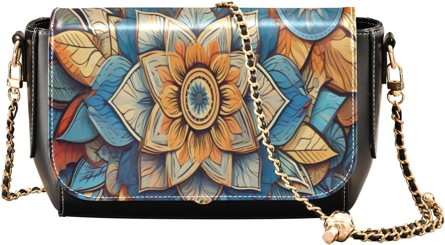 GAIGEO Mandala Tile Mingles with Geometric Leather Women Crossbody Bag, Leather Purses for Women Medium Size
