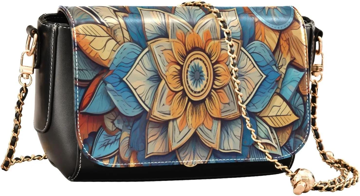 GAIGEO Mandala Tile Mingles with Geometric Leather Women Crossbody Bag, Leather Purses for Women Medium Size