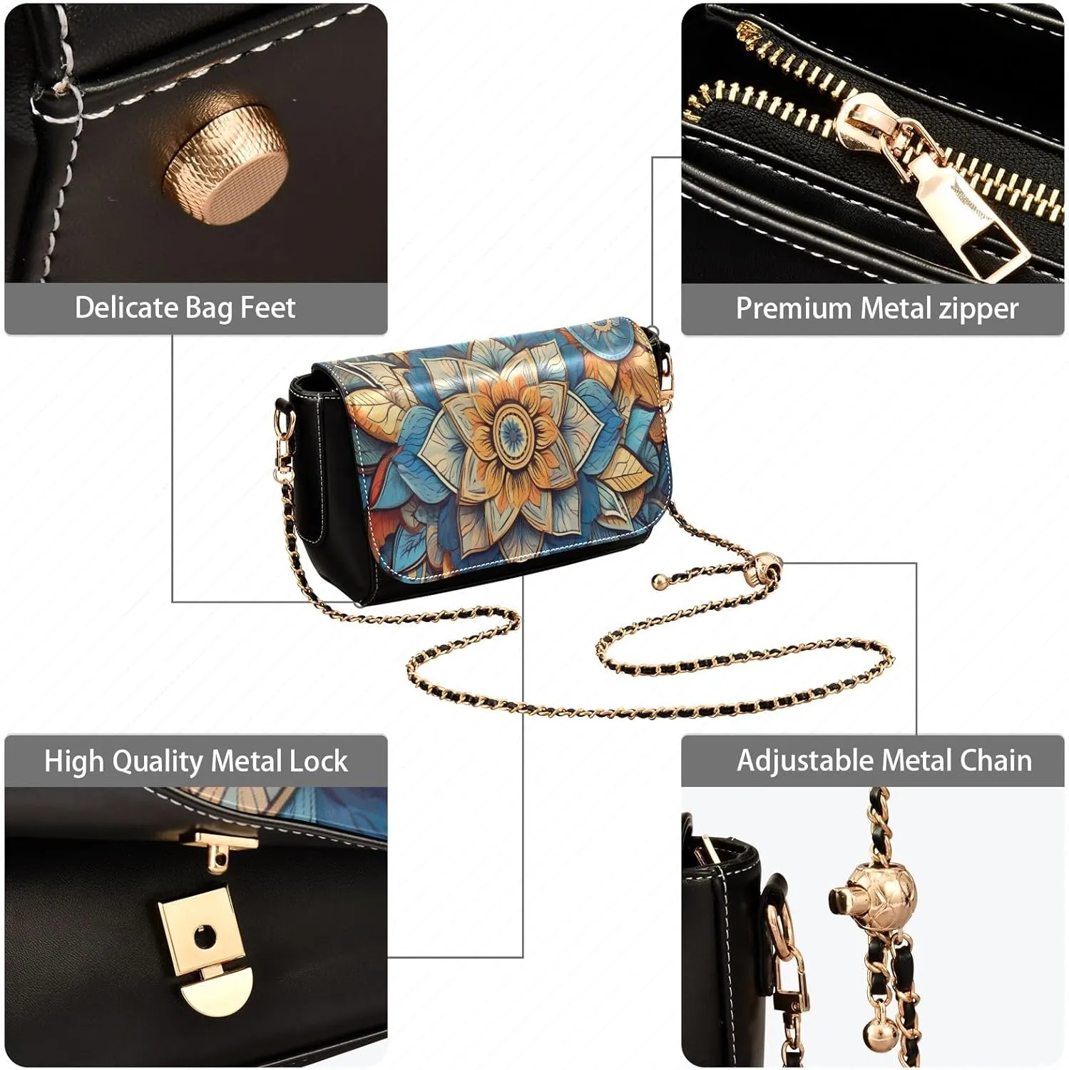 GAIGEO Mandala Tile Mingles with Geometric Leather Women Crossbody Bag, Leather Purses for Women Medium Size