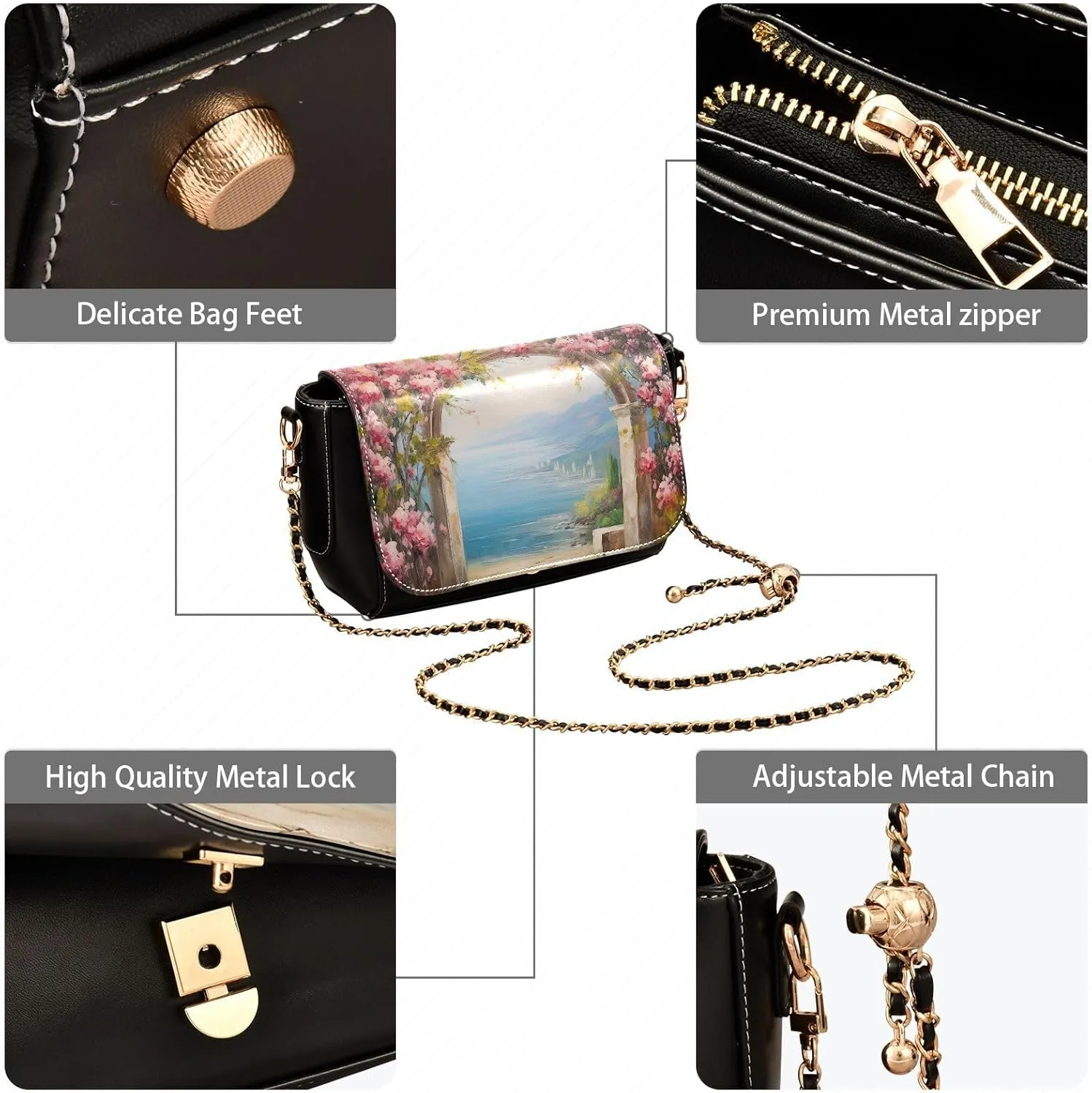 GAIGEO Sunflower Field Shoulder Bag with Pocket, Ladies Leather Crossbody Bags, Pu Leather Shoulder Bag for Women