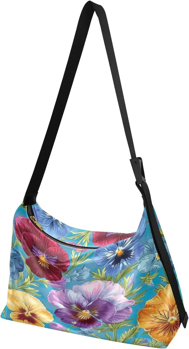GAIGEO Watercolor Pansies and Flowers Leather Crossbody Bag, Crossbody Bag Leather Wide Strap, Leather Sling Bag Men