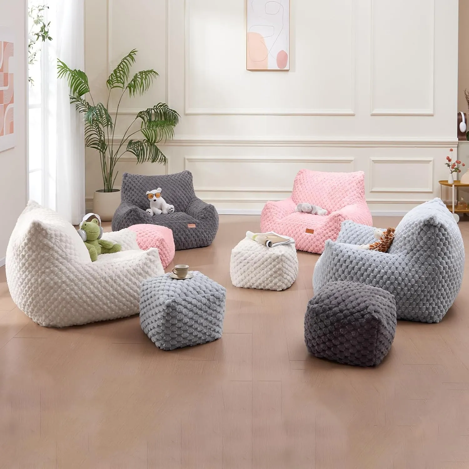 Gaming Chair Comfy Bean Bag Couch Sofa Chair for Bedroom, Modern Faux Fur Reading Bean Bag Chairs for Adults Teens, Living Room Adult Bean Bag Chair with Footrest