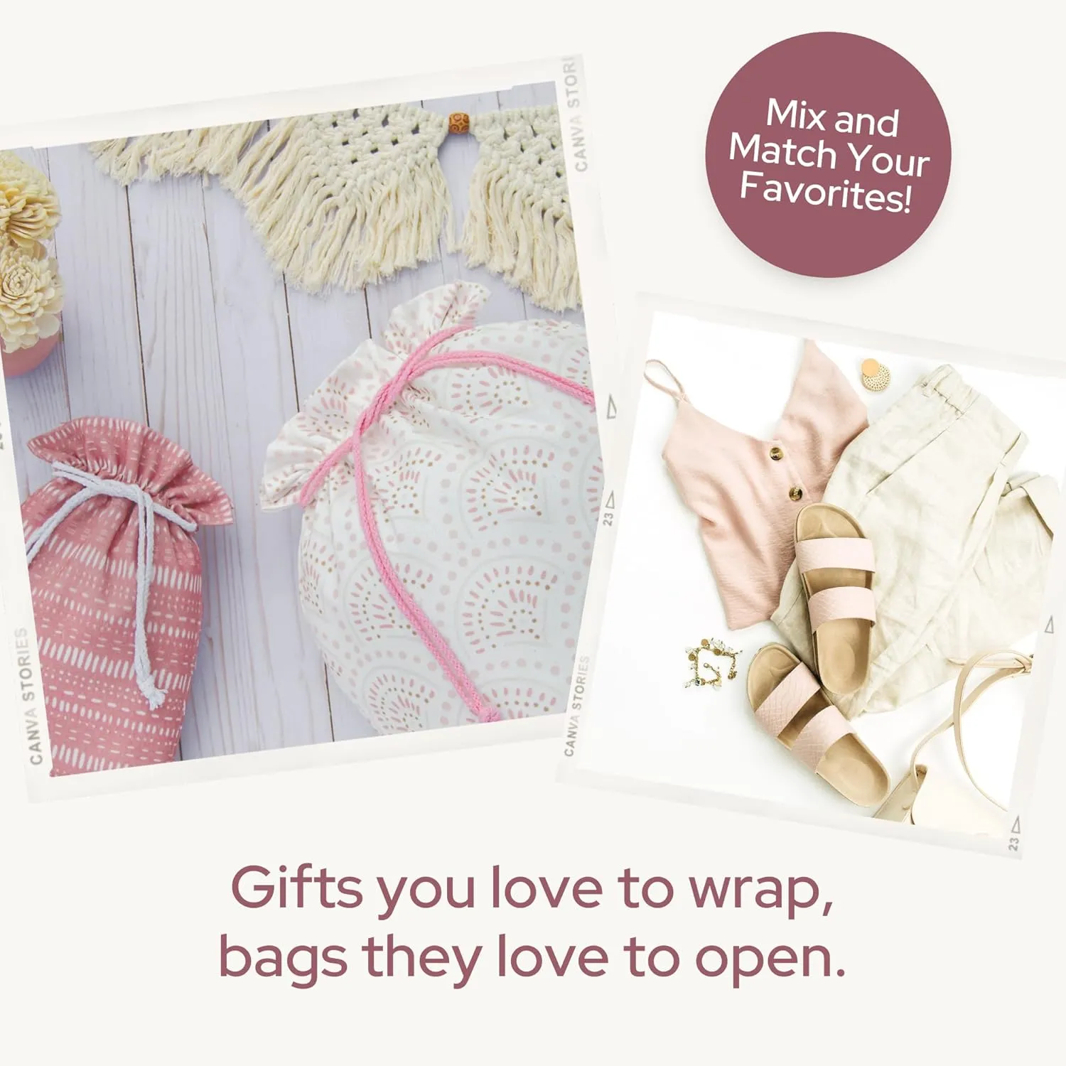 Gather & Knot Drawstring Gift Bags | 20" Large 12" Small | Premium Canvas | Reusable Fabric Wrap for Anniversary, Mothers Day, Bridesmaids, Birthdays, Baby Shower | Boho Pink