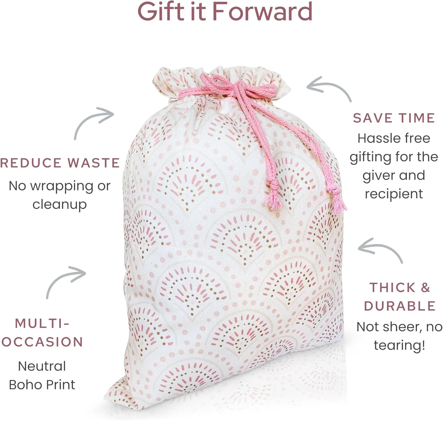 Gather & Knot Drawstring Gift Bags | 20" Large 12" Small | Premium Canvas | Reusable Fabric Wrap for Anniversary, Mothers Day, Bridesmaids, Birthdays, Baby Shower | Boho Pink