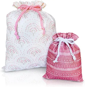 Gather & Knot Drawstring Gift Bags | 20" Large 12" Small | Premium Canvas | Reusable Fabric Wrap for Anniversary, Mothers Day, Bridesmaids, Birthdays, Baby Shower | Boho Pink