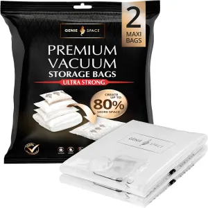GENIE SPACE Max Vacuum Bags - Pack of 2, Max Size | Strong XXL Jumbo Space Saving Storage Bag, 43x35in | Premium Airtight & Reusable Vacuum Bag for Duvets, Curtains, Clothes, Coats, Jumpers & Pillows