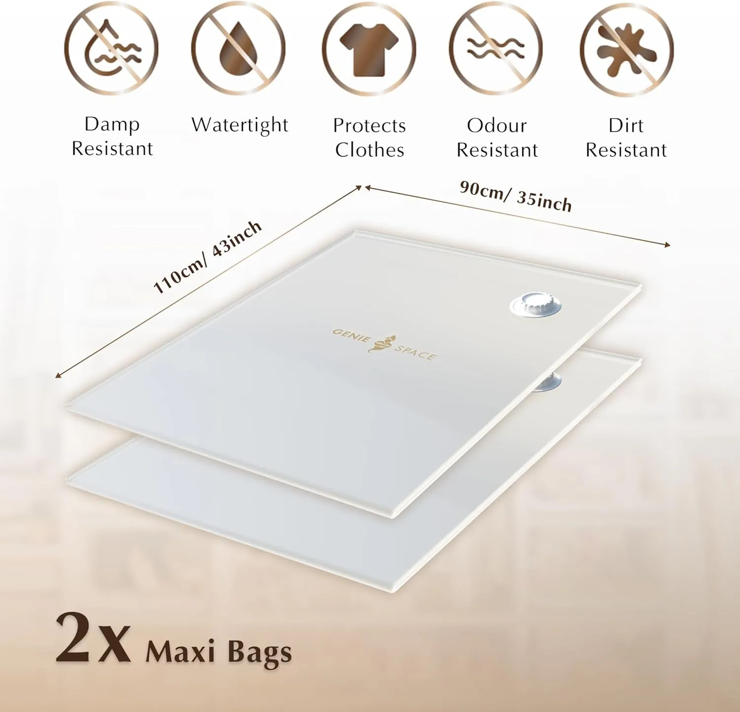 GENIE SPACE Max Vacuum Bags - Pack of 2, Max Size | Strong XXL Jumbo Space Saving Storage Bag, 43x35in | Premium Airtight & Reusable Vacuum Bag for Duvets, Curtains, Clothes, Coats, Jumpers & Pillows
