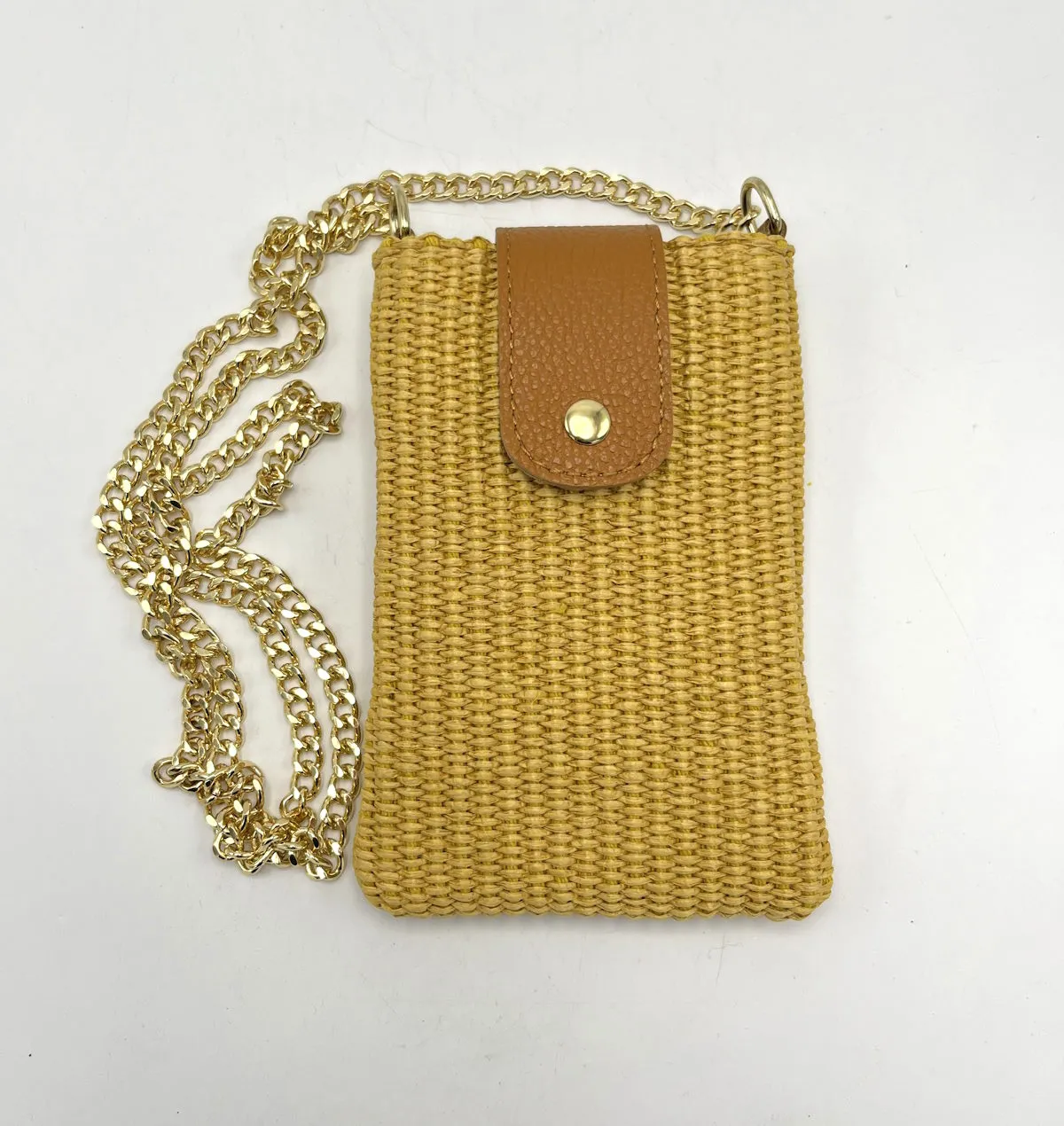 Genuine leather and straw phone bag, art. 112468