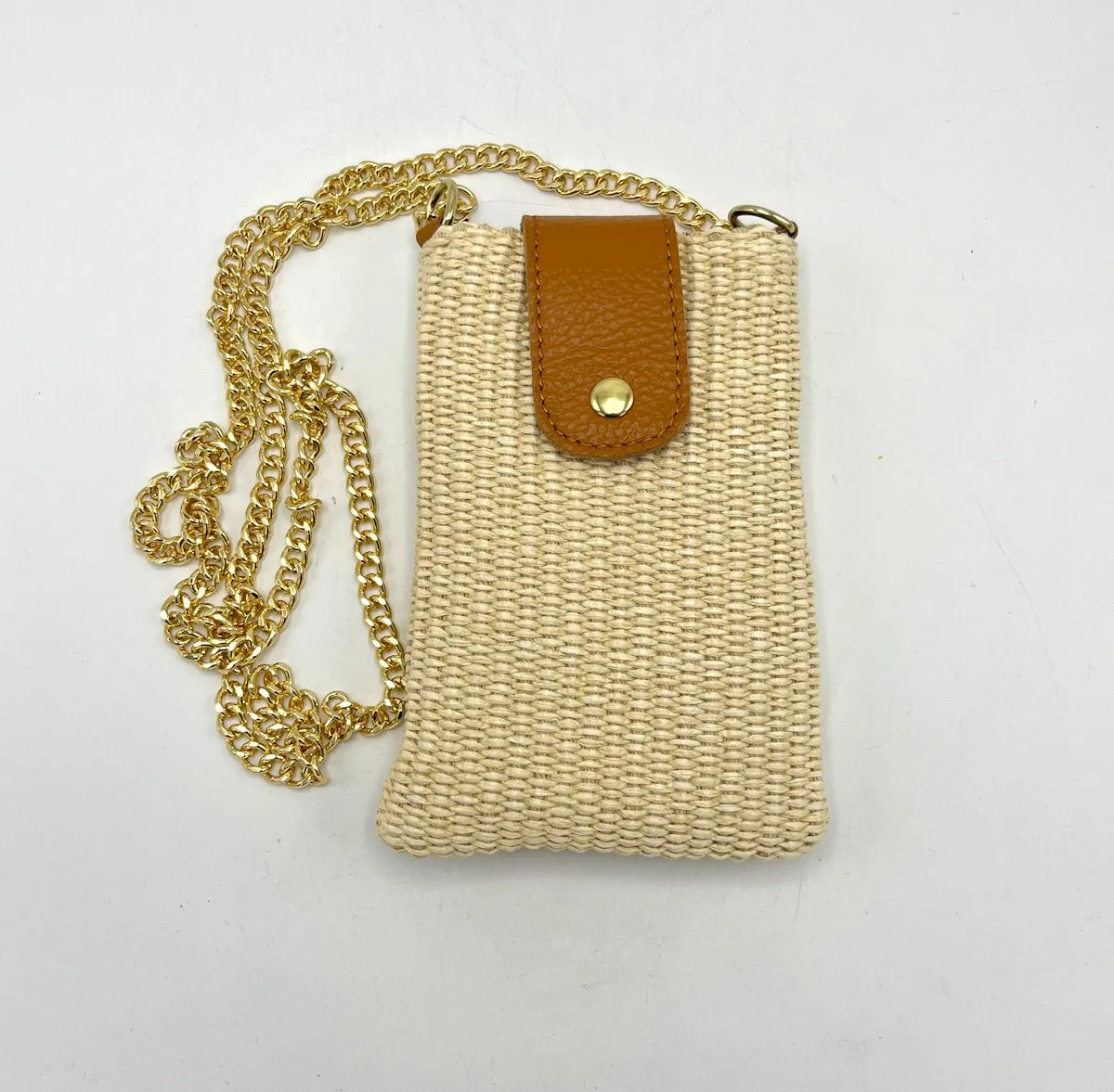 Genuine leather and straw phone bag, art. 112468