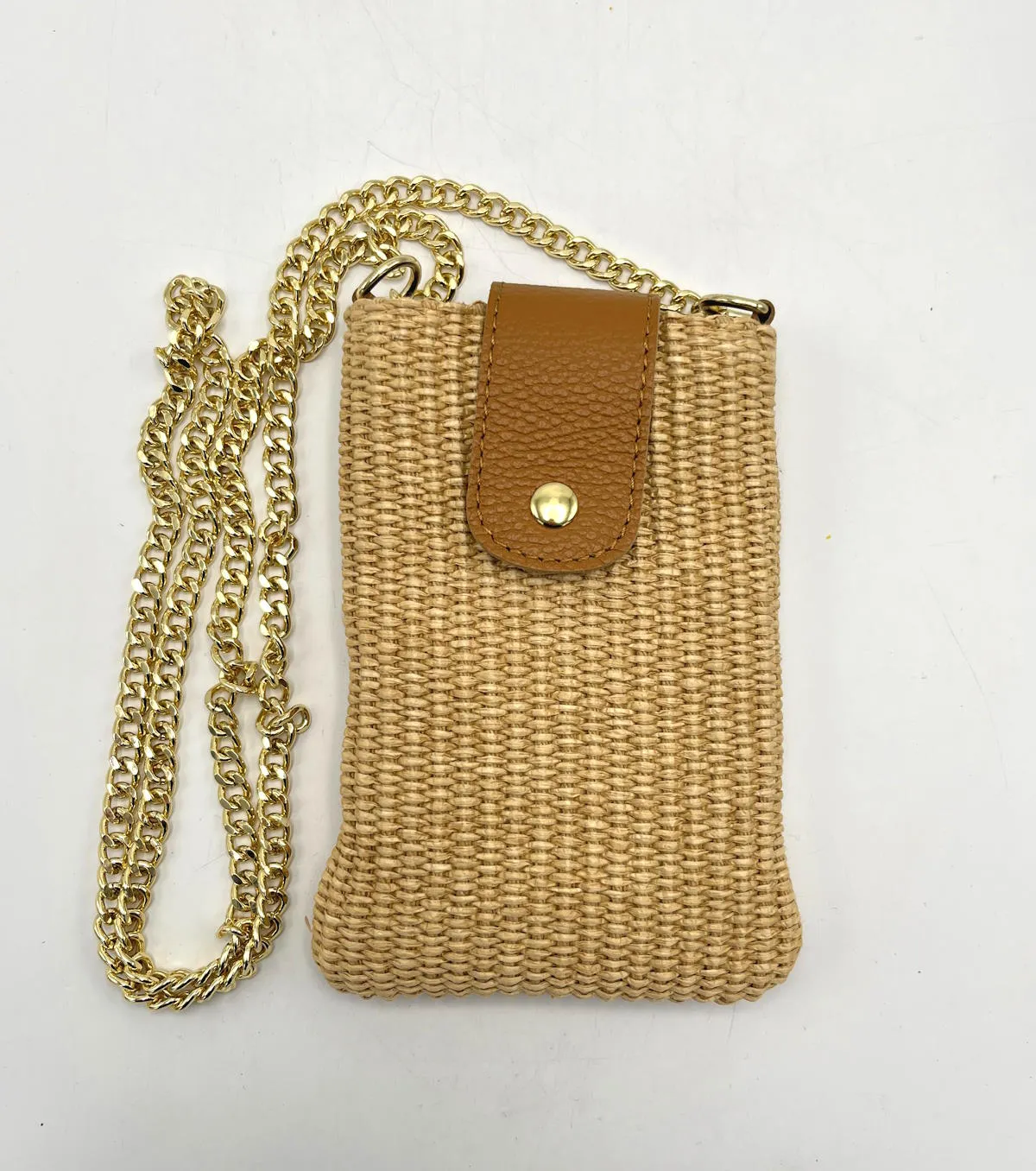 Genuine leather and straw phone bag, art. 112468