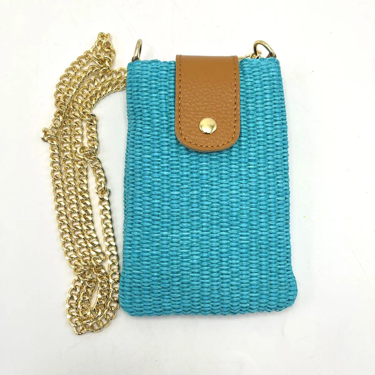 Genuine leather and straw phone bag, art. 112468