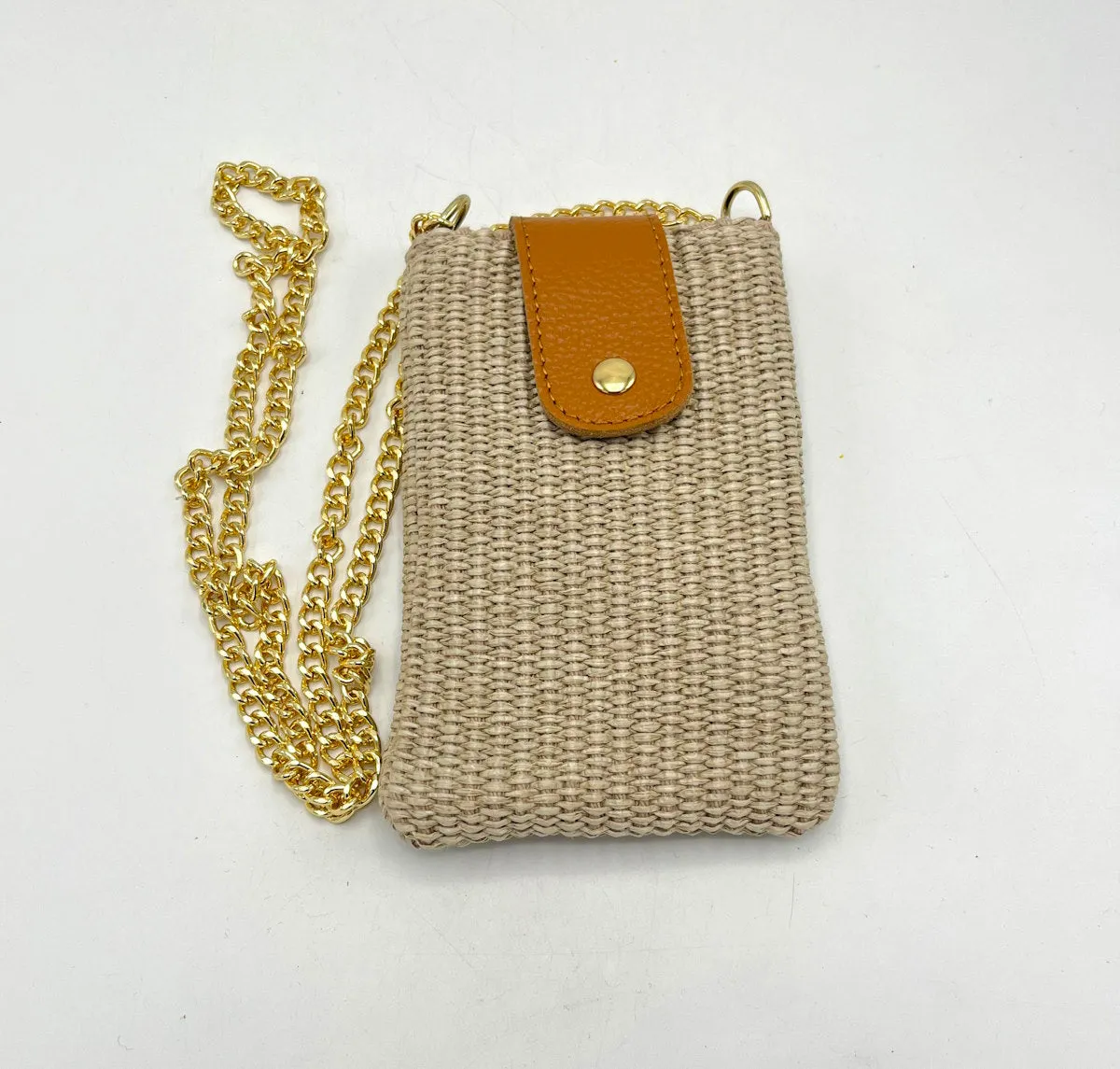 Genuine leather and straw phone bag, art. 112468