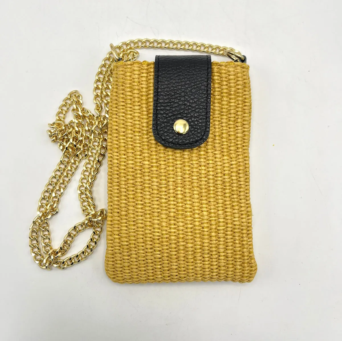 Genuine leather and straw phone bag, art. 112468