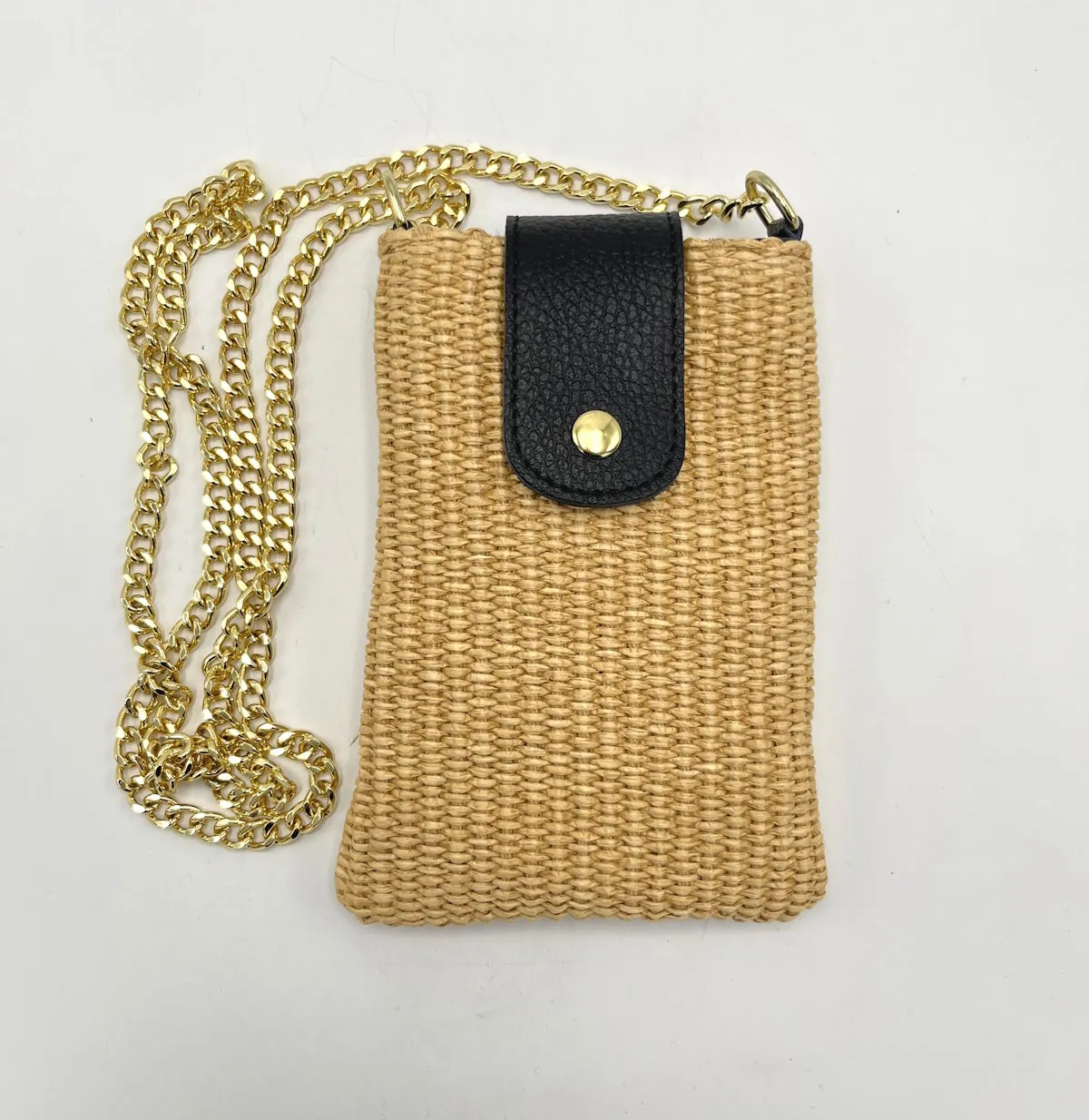 Genuine leather and straw phone bag, art. 112468