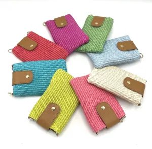 Genuine leather and straw phone bag, art. 112468