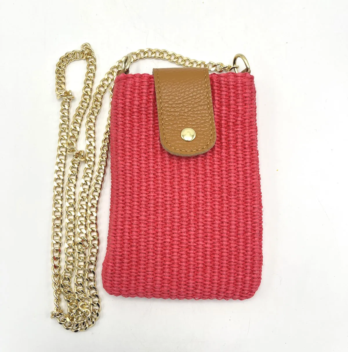 Genuine leather and straw phone bag, art. 112468