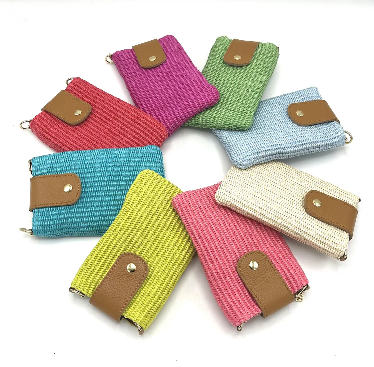 Genuine leather and straw phone bag, art. 112468