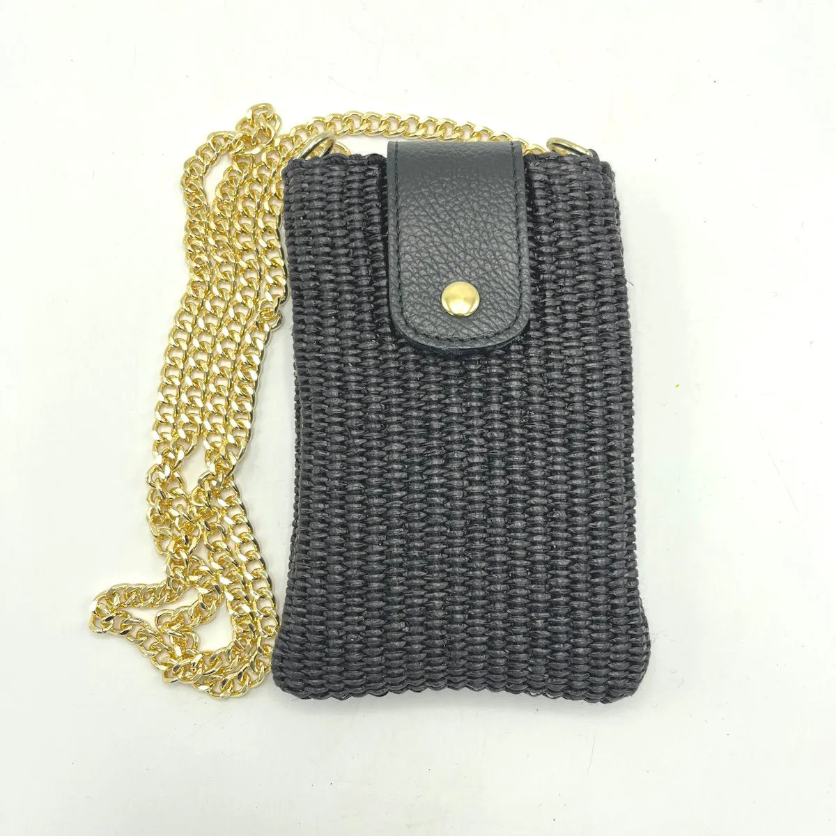 Genuine leather and straw phone bag, art. 112468