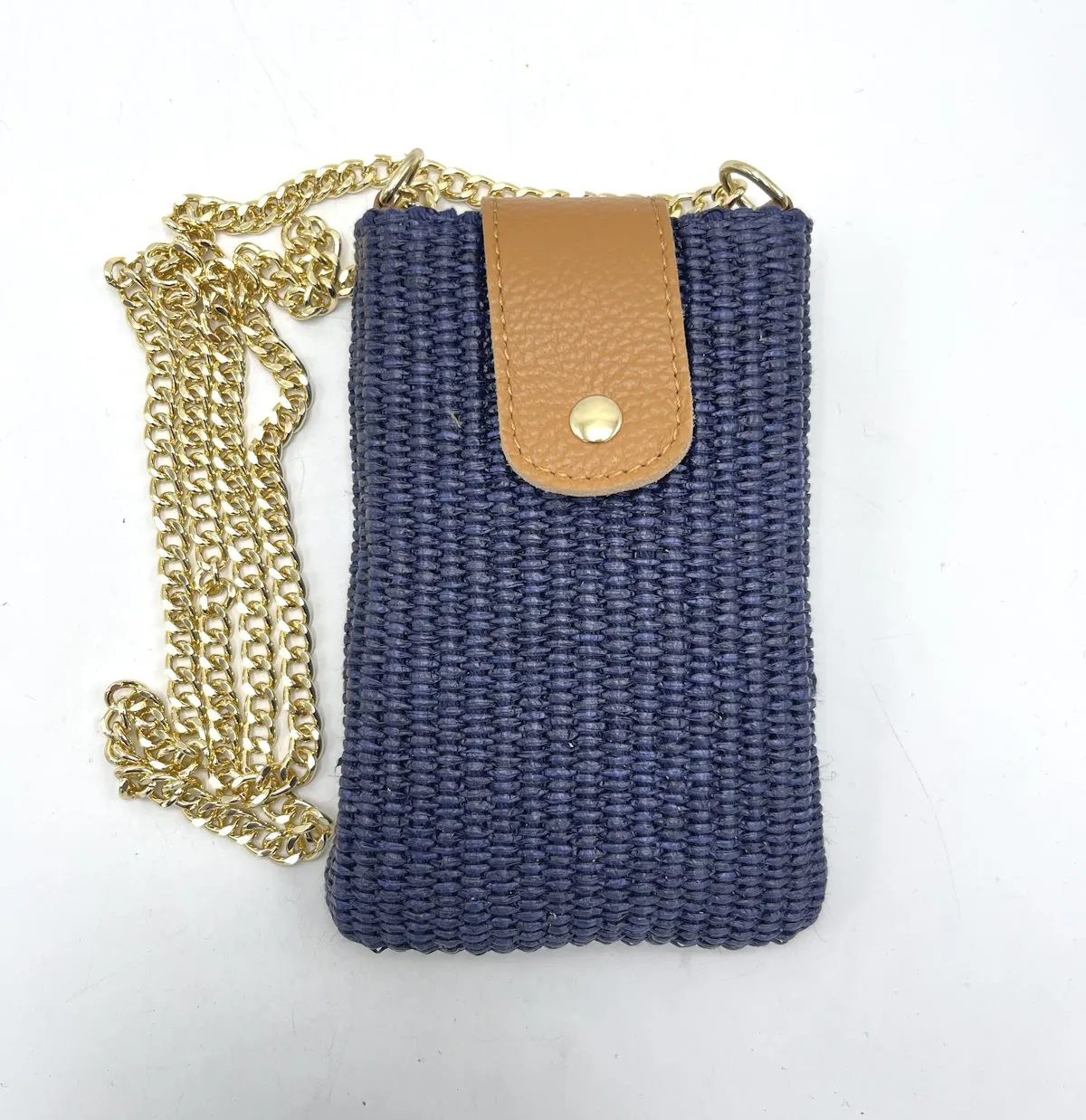 Genuine leather and straw phone bag, art. 112468