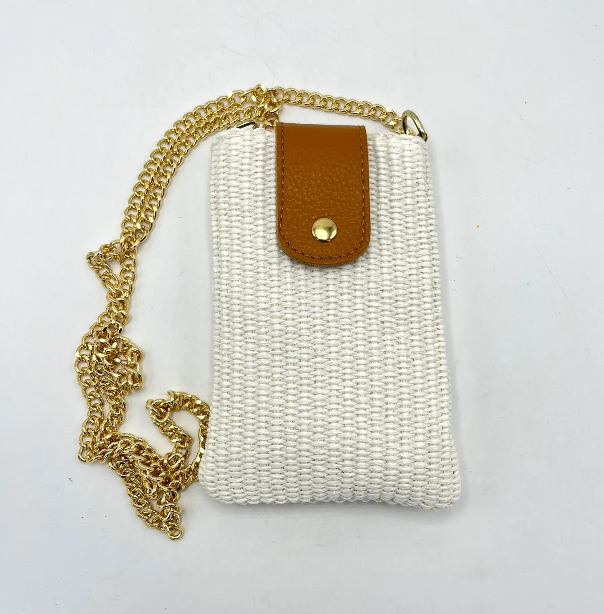 Genuine leather and straw phone bag, art. 112468