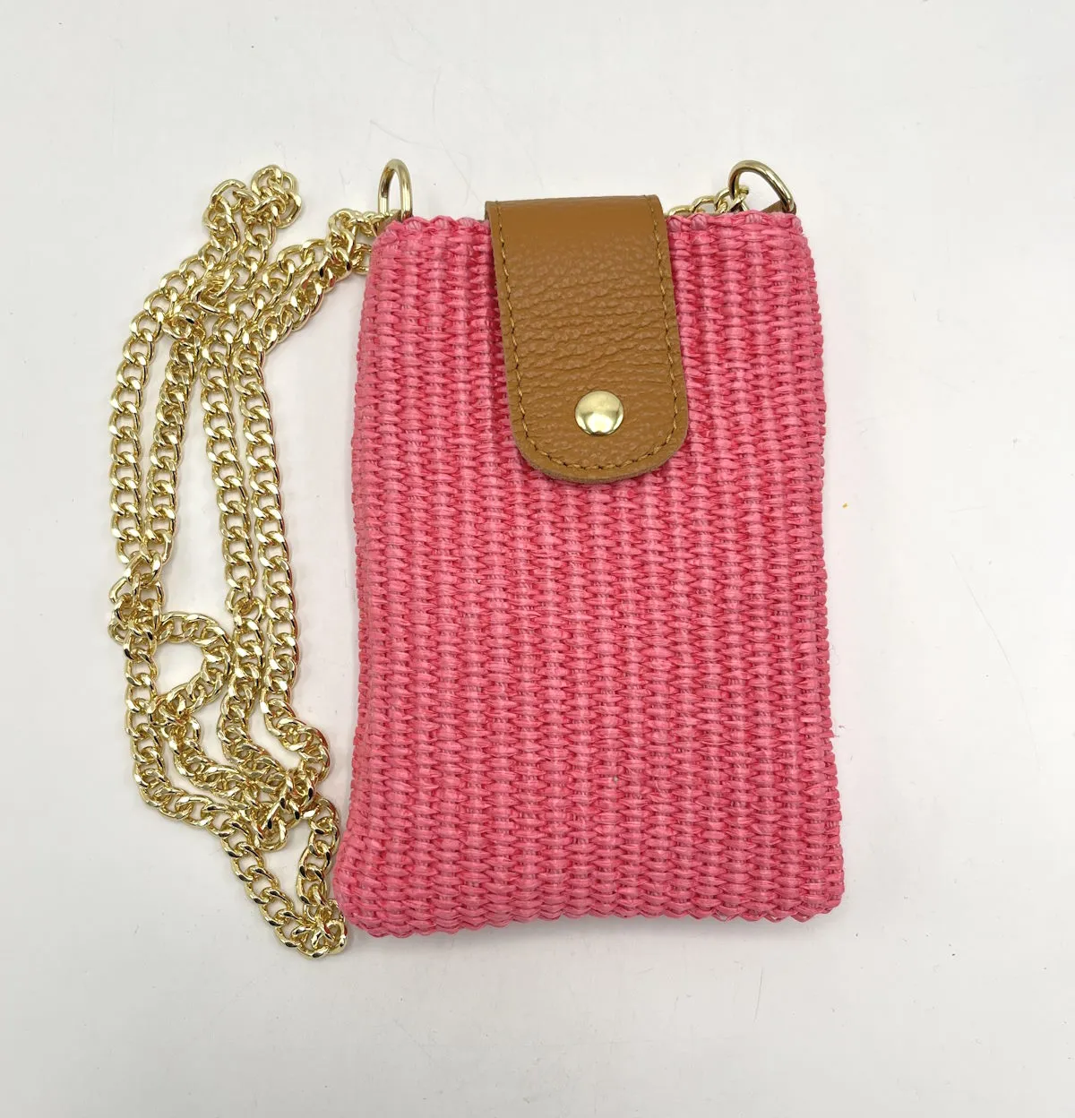 Genuine leather and straw phone bag, art. 112468