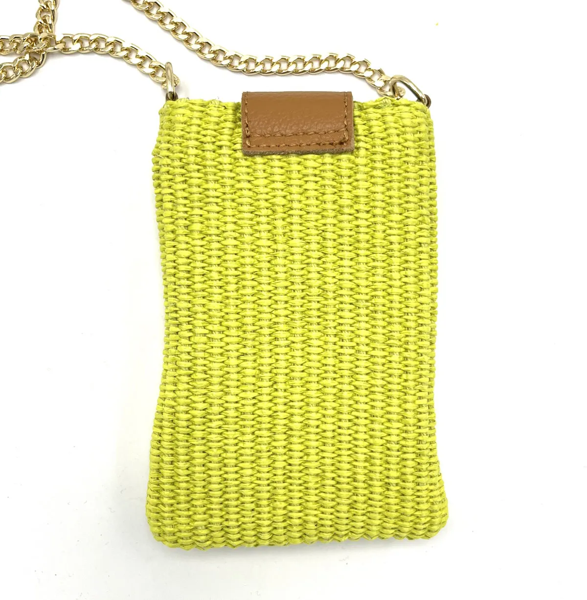 Genuine leather and straw phone bag, art. 112468