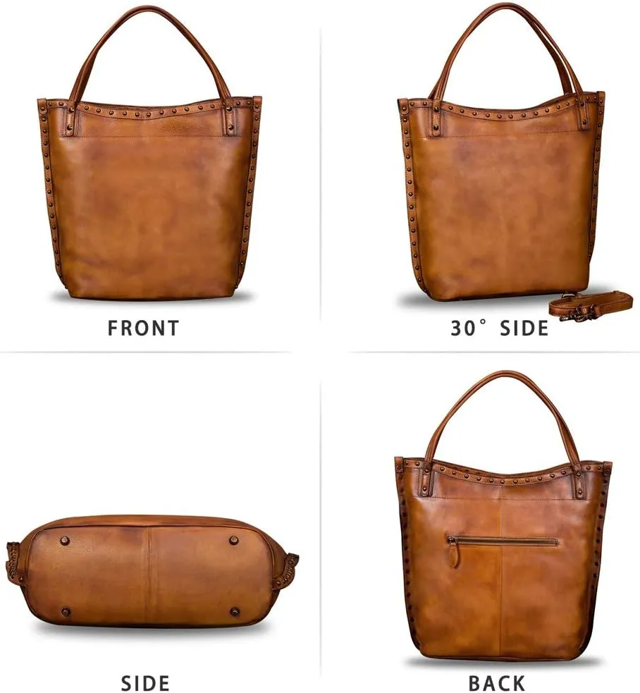 Genuine Leather Large Shoulder Bag Tote Bag for Women Vintage Real Leather Purses and Handbags Satchel Crossbody Bag