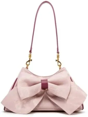 Genuine Leather Pink Underarm Bag Women 2024 New Premium Sense Minority Girls Bowknot Shoulder Crossbody Light Luxury Design