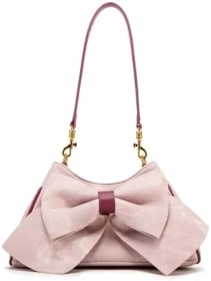 Genuine Leather Pink Underarm Bag Women 2024 New Premium Sense Minority Girls Bowknot Shoulder Crossbody Light Luxury Design