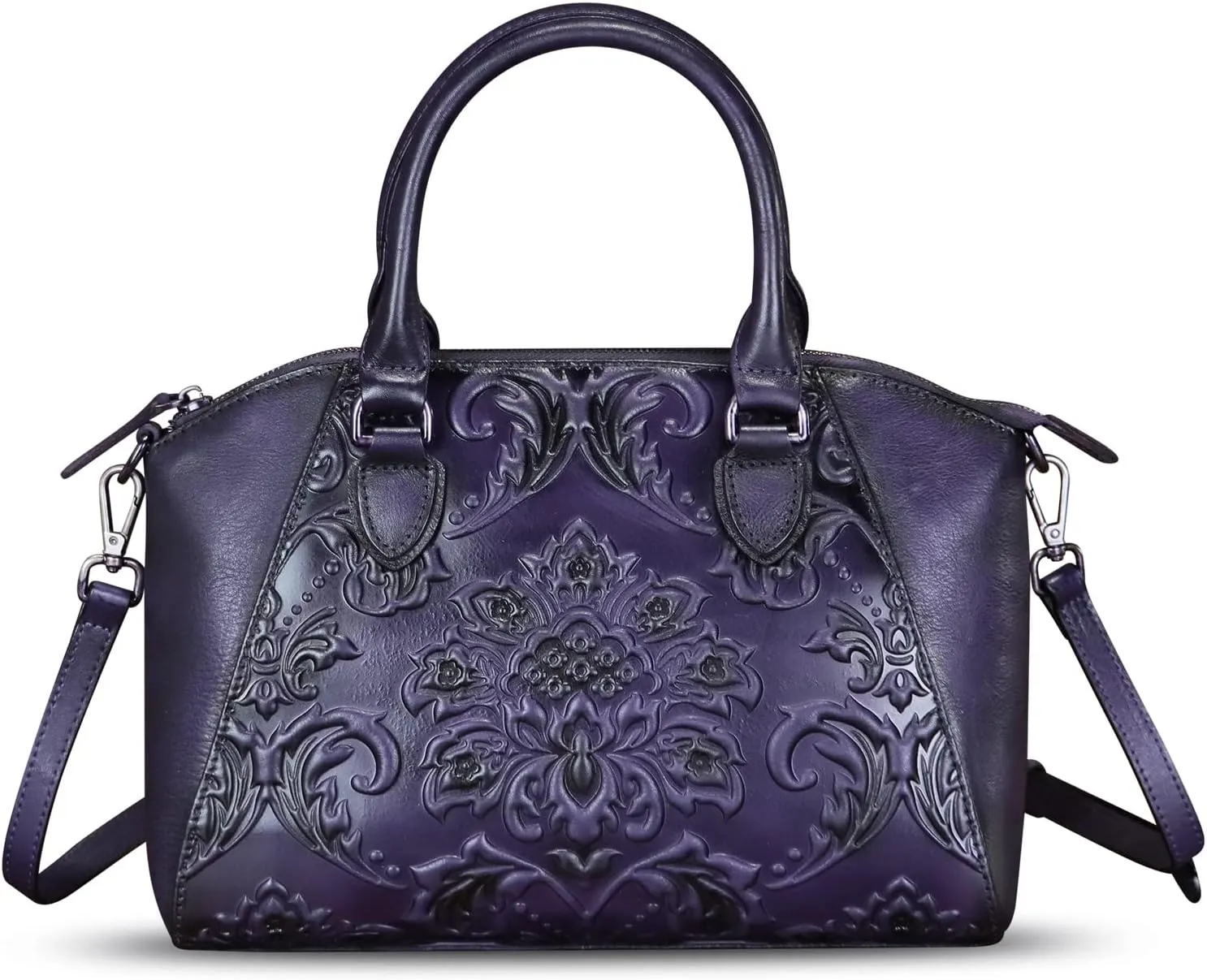 Genuine Leather Purses and Handbags for Women Vintage Embossed Leather Satchel Bags Crossbody Shoulder Bag Strap