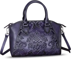 Genuine Leather Purses and Handbags for Women Vintage Embossed Leather Satchel Bags Crossbody Shoulder Bag Strap