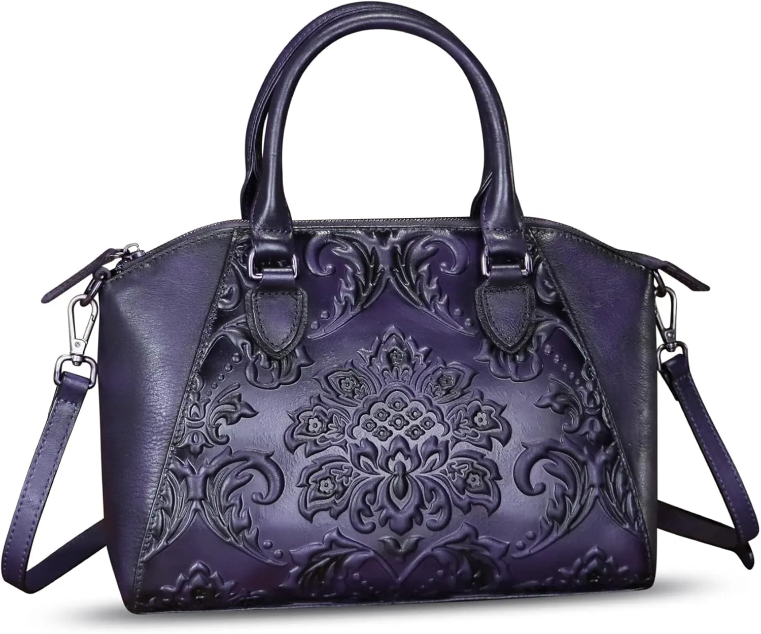 Genuine Leather Purses and Handbags for Women Vintage Embossed Leather Satchel Bags Crossbody Shoulder Bag Strap
