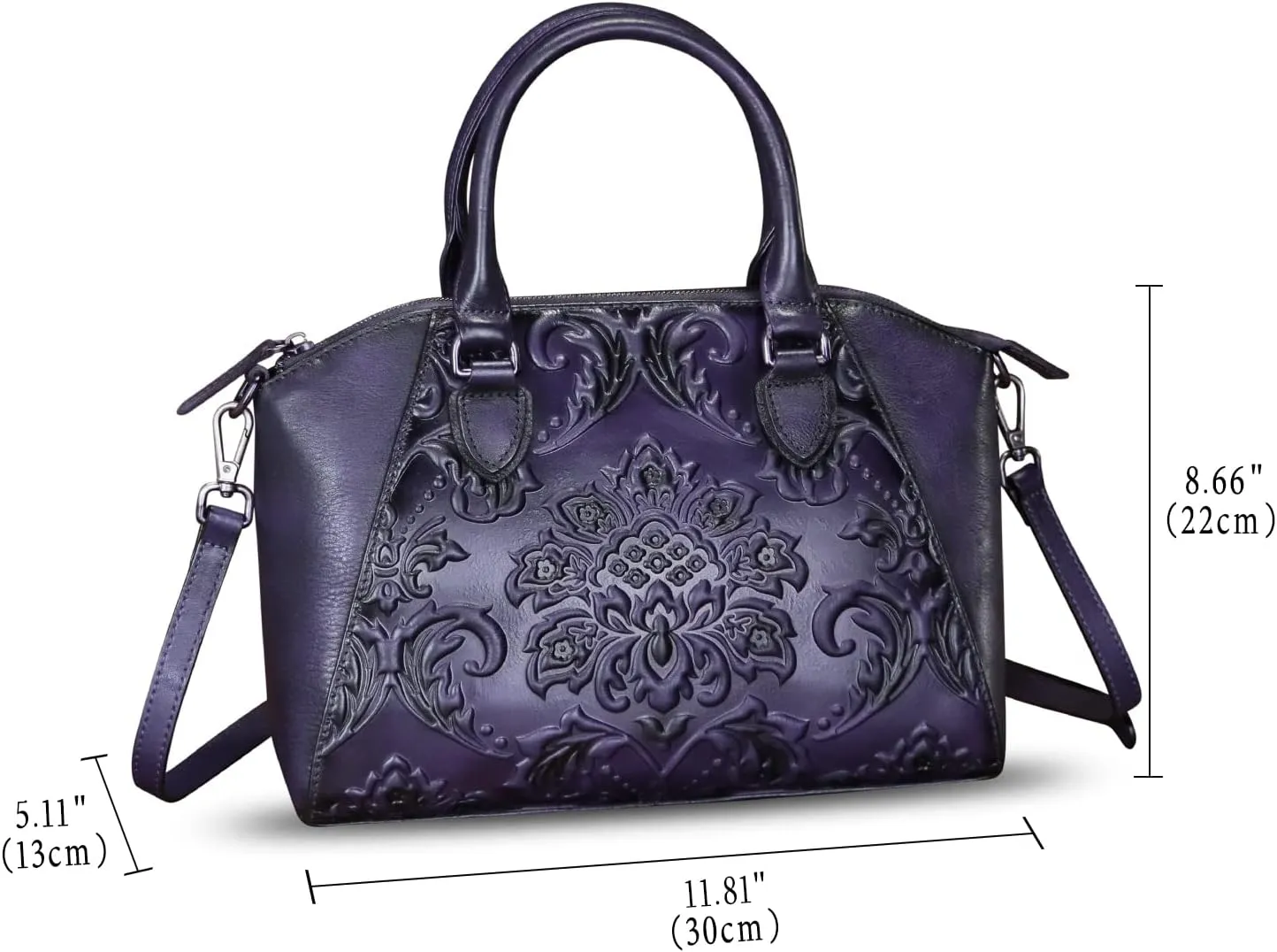 Genuine Leather Purses and Handbags for Women Vintage Embossed Leather Satchel Bags Crossbody Shoulder Bag Strap