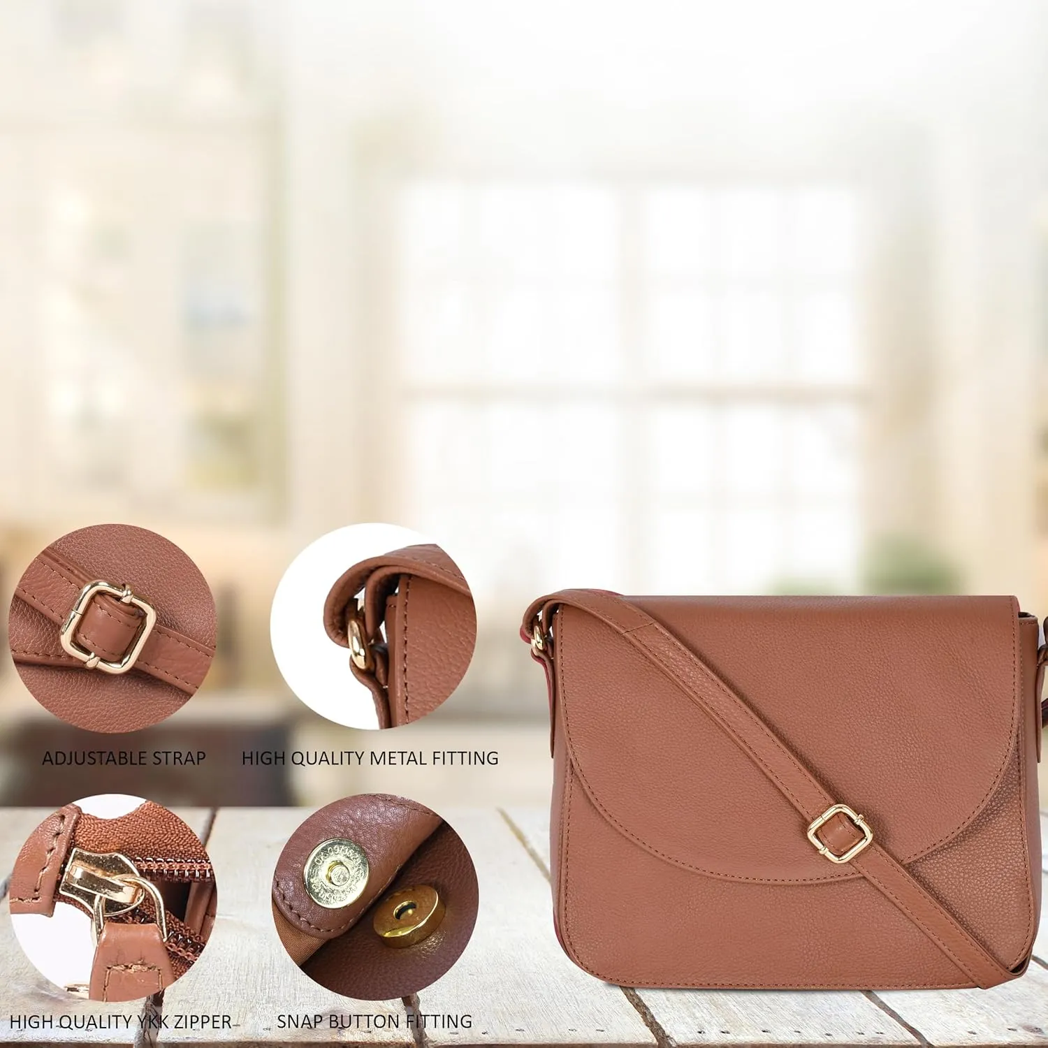 Genuine Leather Shoulder Crossbody Purse For Women with Adjustable Strap, Mobile Pocket & Outside & Inside Zipper