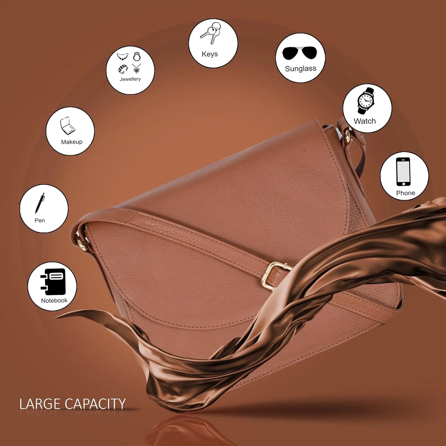 Genuine Leather Shoulder Crossbody Purse For Women with Adjustable Strap, Mobile Pocket & Outside & Inside Zipper