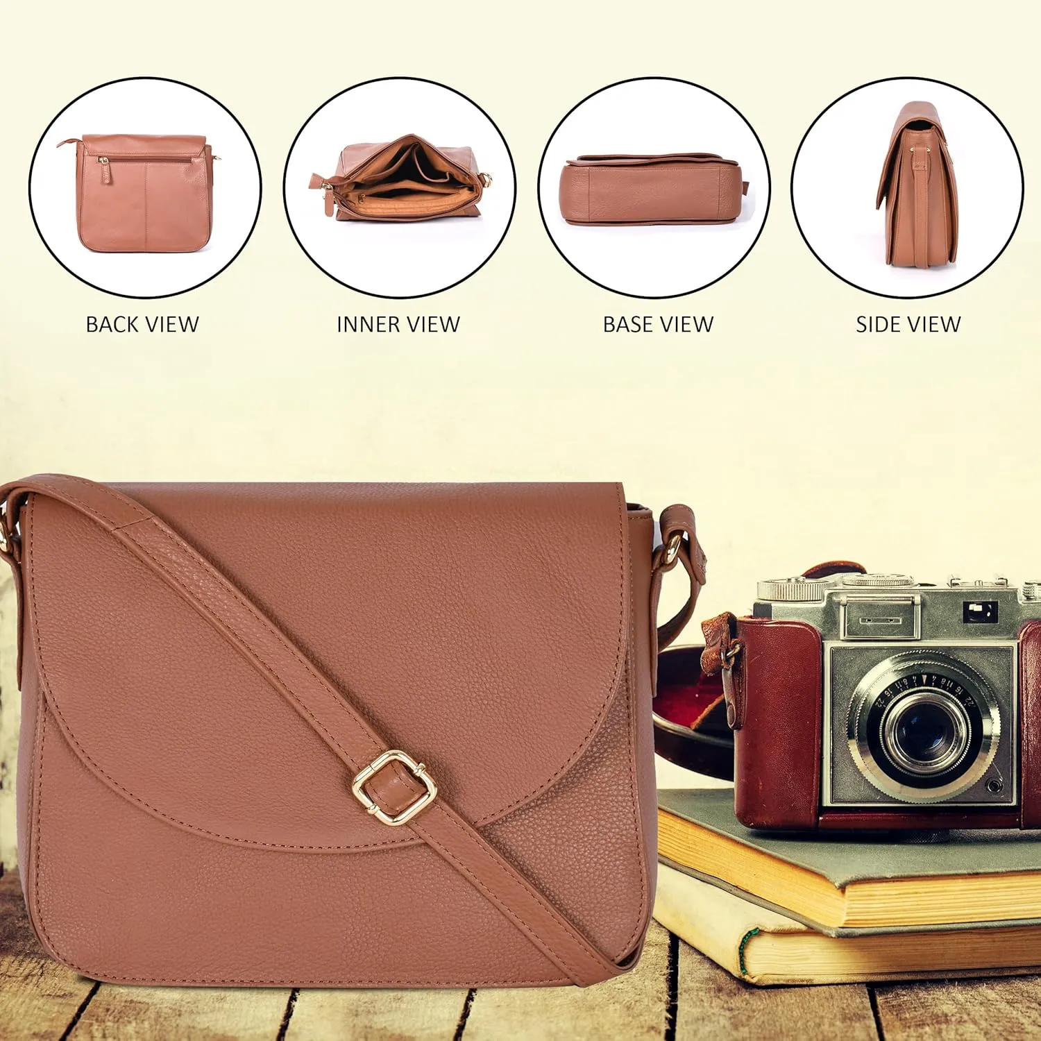 Genuine Leather Shoulder Crossbody Purse For Women with Adjustable Strap, Mobile Pocket & Outside & Inside Zipper