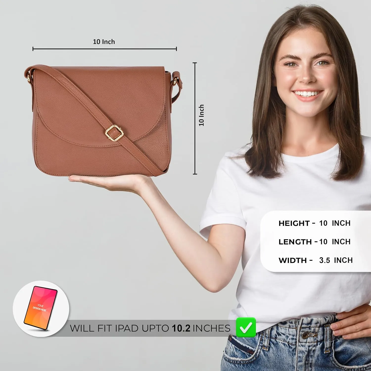 Genuine Leather Shoulder Crossbody Purse For Women with Adjustable Strap, Mobile Pocket & Outside & Inside Zipper