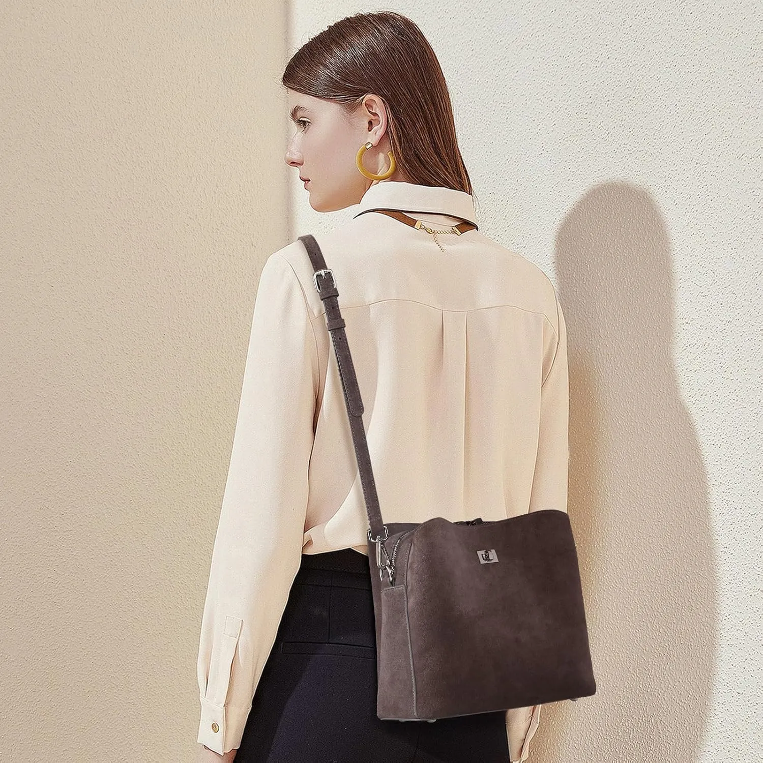 Genuine Leather Suede Bags for Women, Vintage Suede Handbag Purse Suede Hobo Bag Slouchy Bag