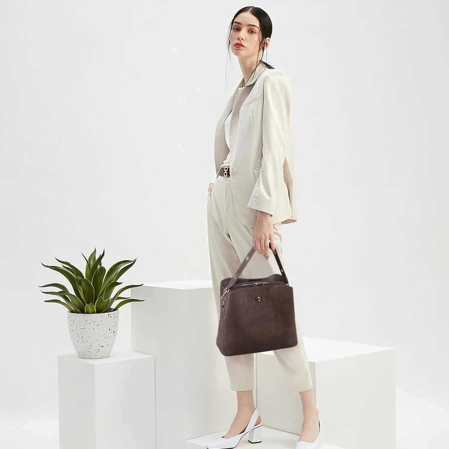 Genuine Leather Suede Bags for Women, Vintage Suede Handbag Purse Suede Hobo Bag Slouchy Bag